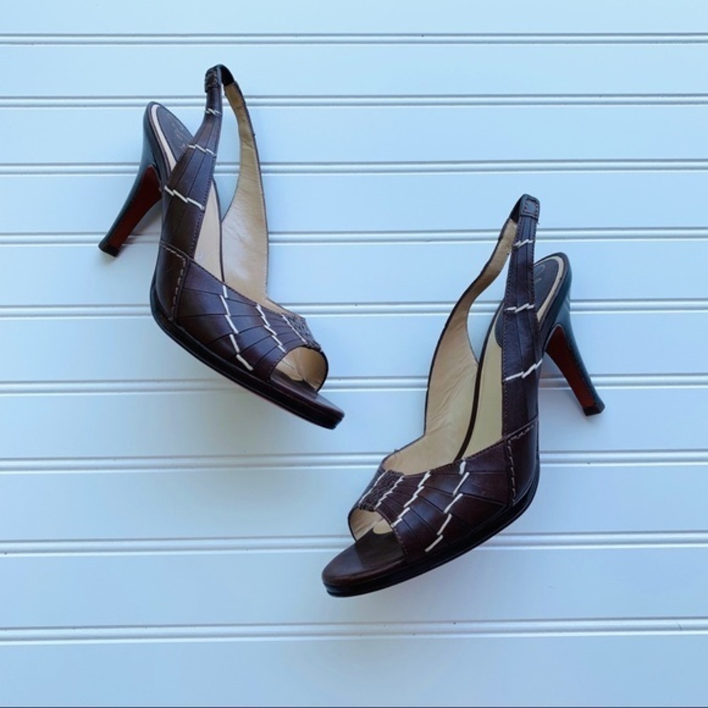 Cole Haan Size 9.5 Brown Leather Slingback Heels